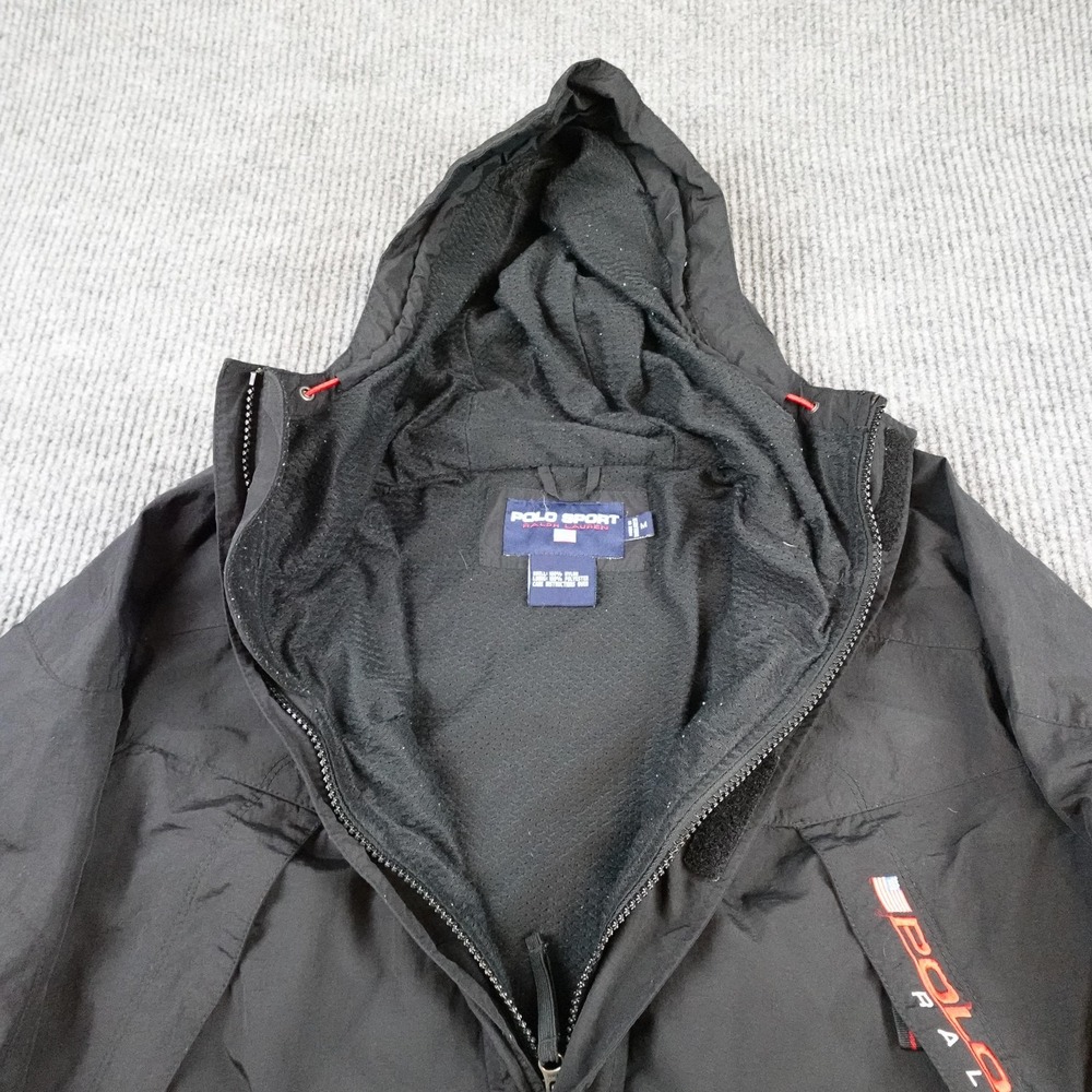 Vintage Polo Sport Ralph Lauren Jacket Mens Medium Black Hooded Windbreaker - Picture 4 of 9